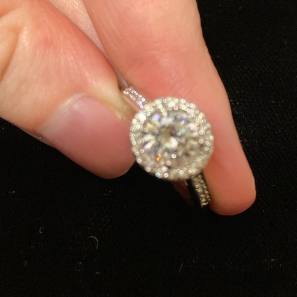 Cubic Zirconia Round Circle Ring with Halo and Butterfly Side Detail on Band - Picture 10 of 13